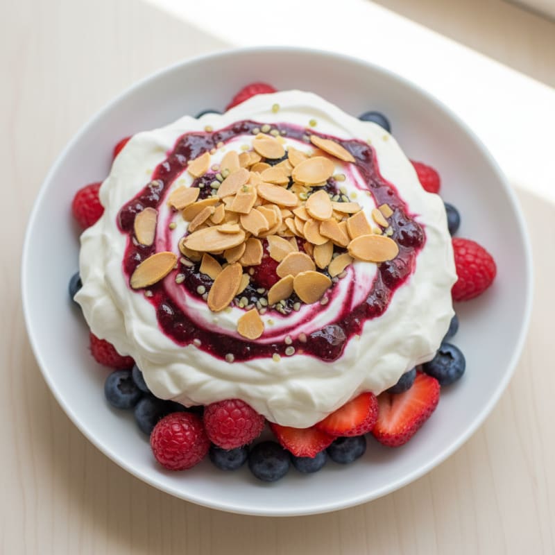Greek Yogurt Protein Parfait with Mixed Berries and Almonds