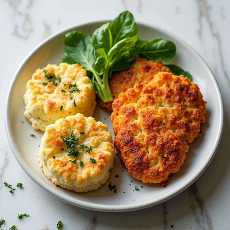 Crispy Air-Fried Chicken with Herb-Roasted Cauliflower Biscuits
