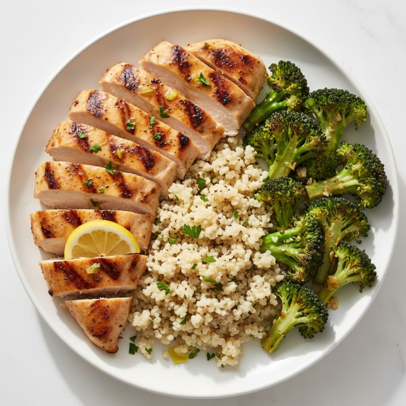Grilled Chicken Breast with Quinoa and Roasted Broccoli