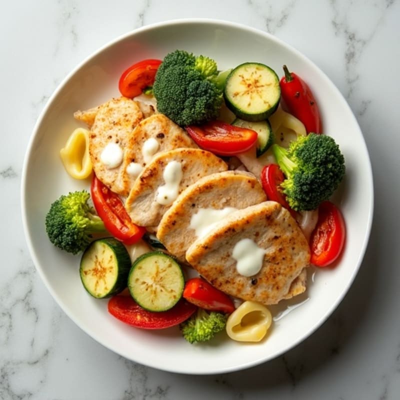 Creamy Protein-Packed Chicken Tortellini with Roasted Vegetables