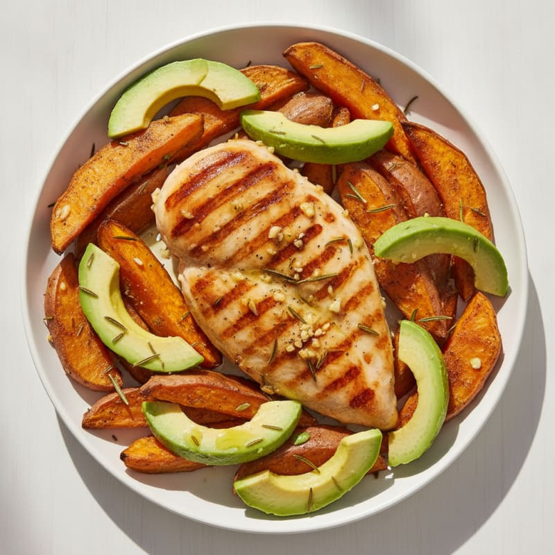 Herb-Grilled Chicken Breast with Roasted Sweet Potatoes