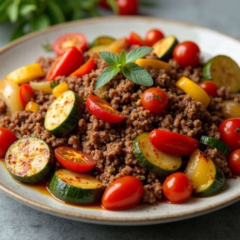 Lean Ground Beef and Roasted Vegetable Skillet