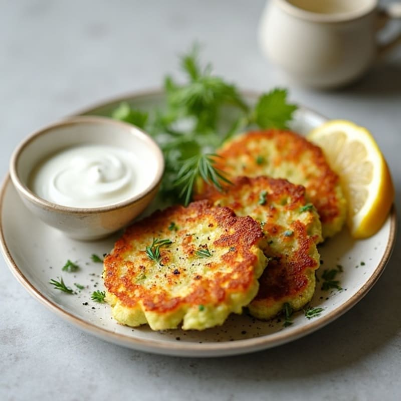 Crispy Zucchini Fritters with Creamy Dill Yogurt Sauce