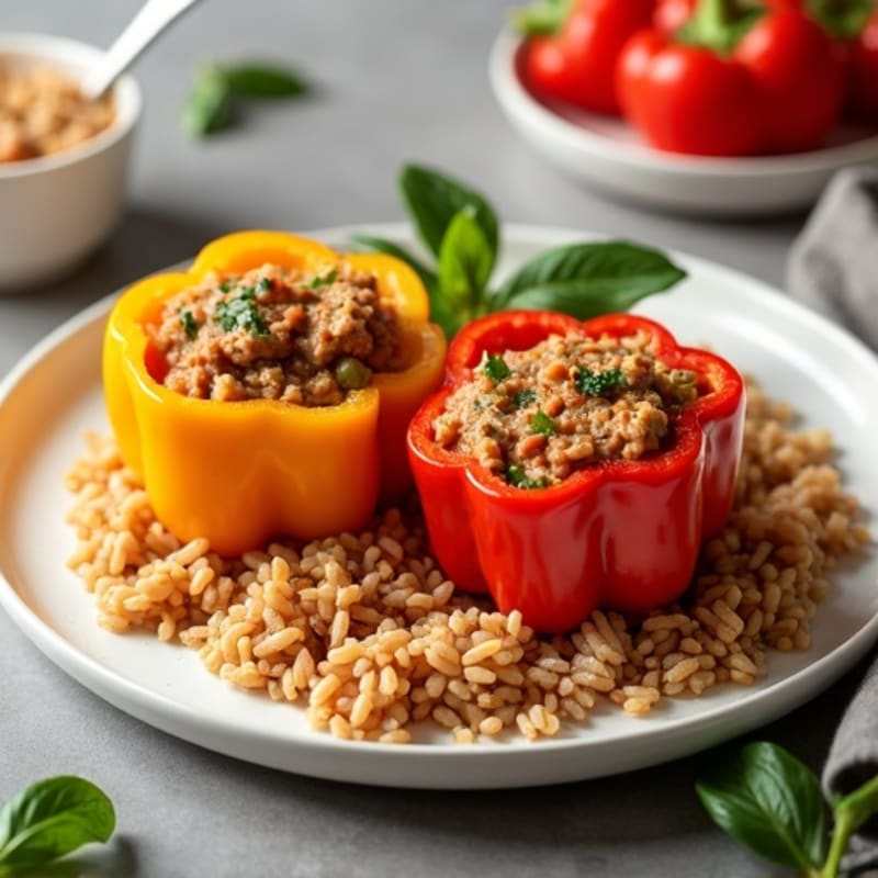 Baked Bell Peppers with Savory Lean Ground Turkey and Brown Rice