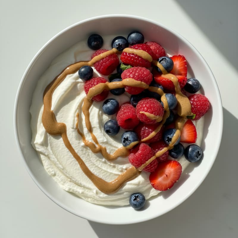 Greek Yogurt Protein Bowl with Mixed Berries and Almond Butter