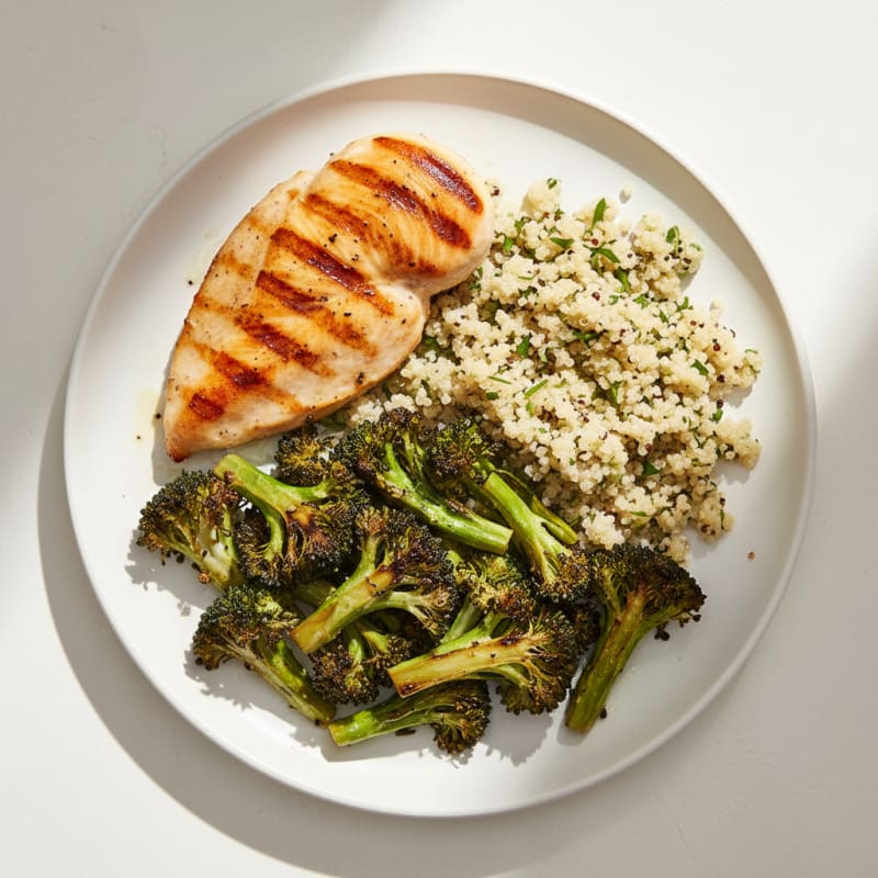 Grilled Chicken Breast with Quinoa and Roasted Broccoli