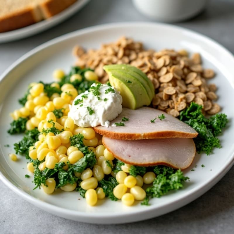 Egg White and Spinach Scramble with Cottage Cheese and Sliced Turkey