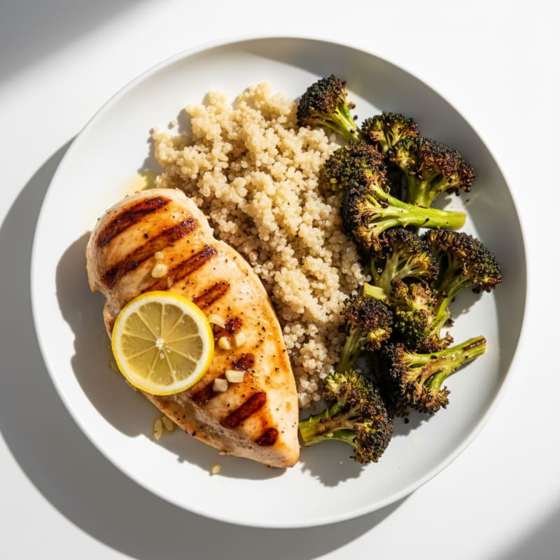 Grilled Chicken Breast with Quinoa and Roasted Broccoli