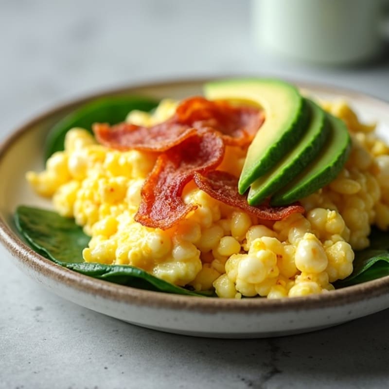 Creamy Cottage Cheese Scramble with Avocado and Turkey Bacon