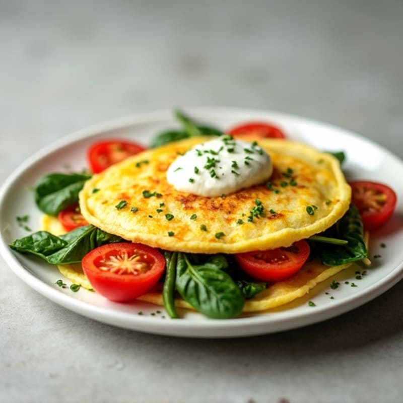 Egg White Spinach Omelette with Cottage Cheese and Tomatoes