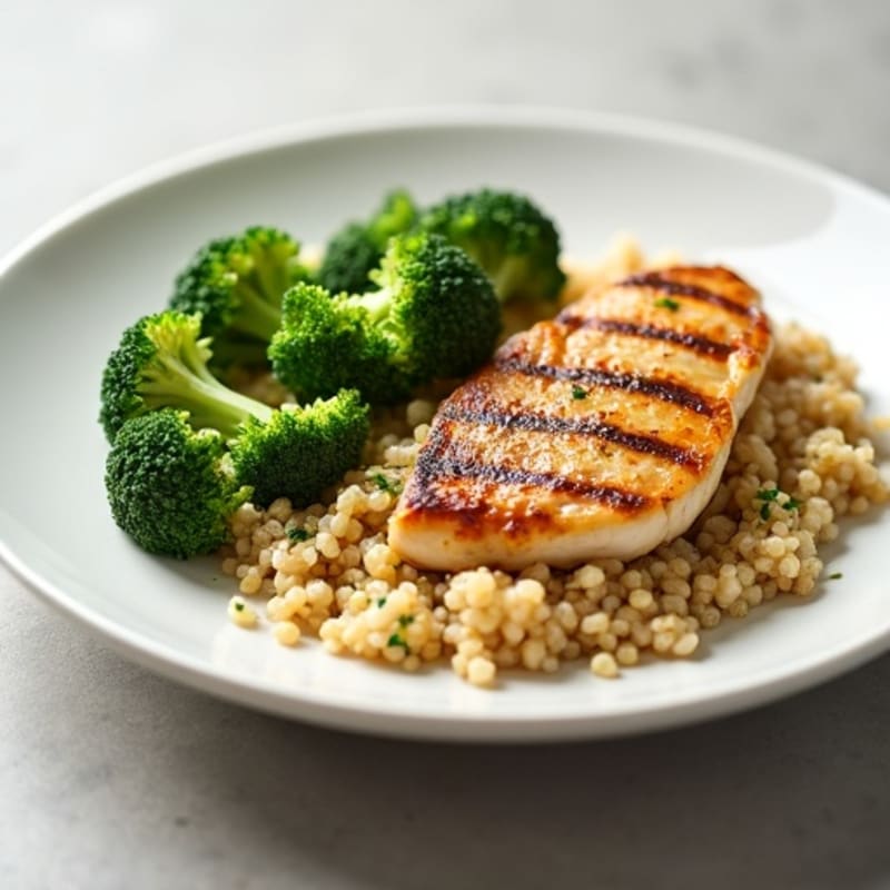 Grilled Chicken Breast with Steamed Broccoli and Quinoa