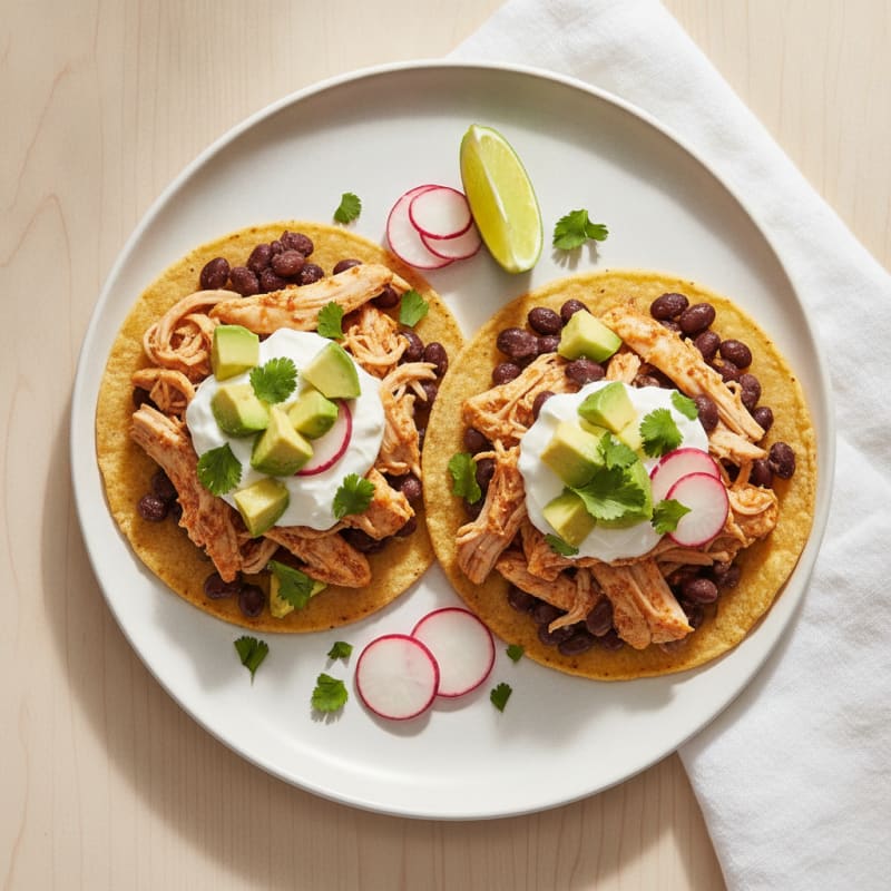 Shredded Chicken and Black Bean Tostadas