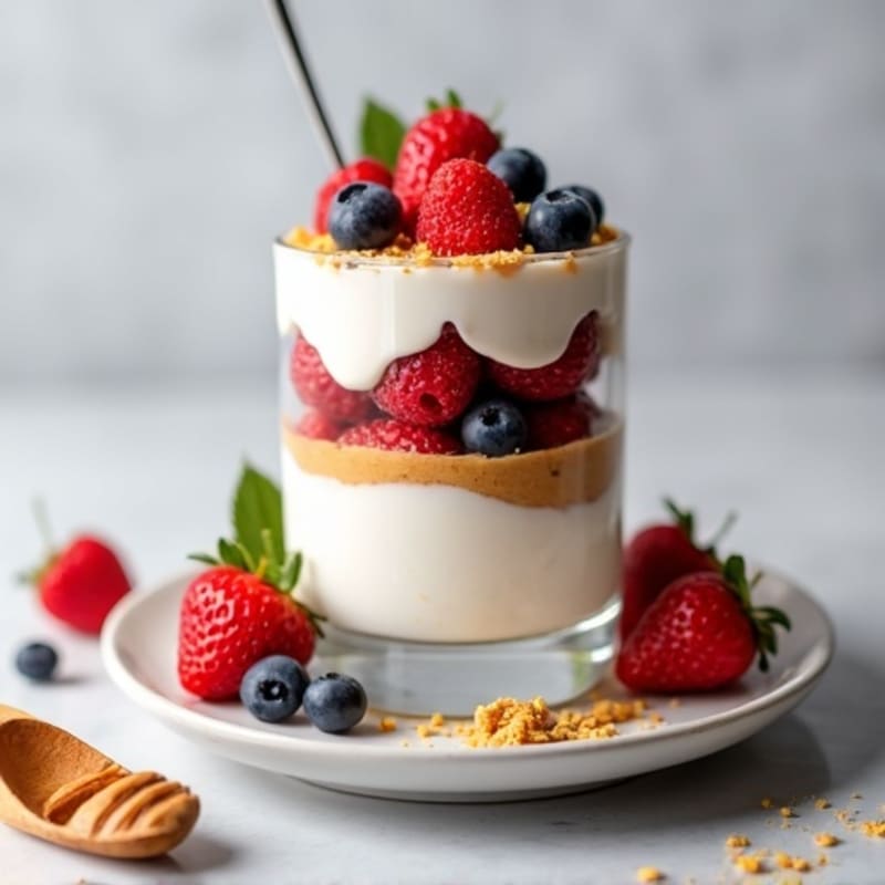 Greek Yogurt Protein Parfait with Mixed Berries and Almond Butter