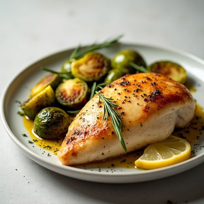 Lemon Herb Roasted Chicken Breast with Crispy Brussels Sprouts