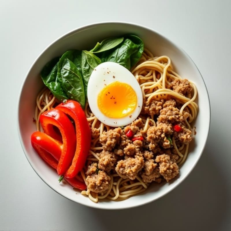 Spicy Ginger-Garlic Ground Pork Noodle Bowl
