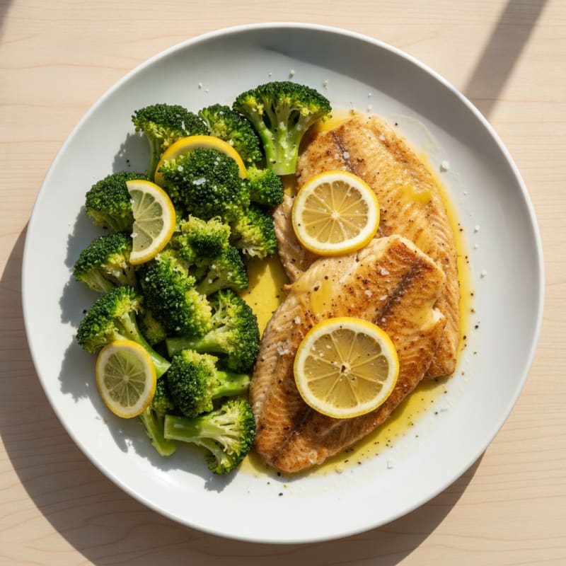 Seared Tilapia with Steamed Broccoli and Lemon