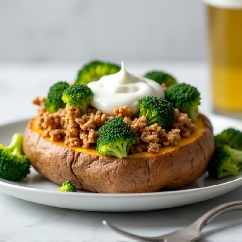 Healthy Loaded Baked Potatoes with Lean Ground Turkey and Roasted Broccoli