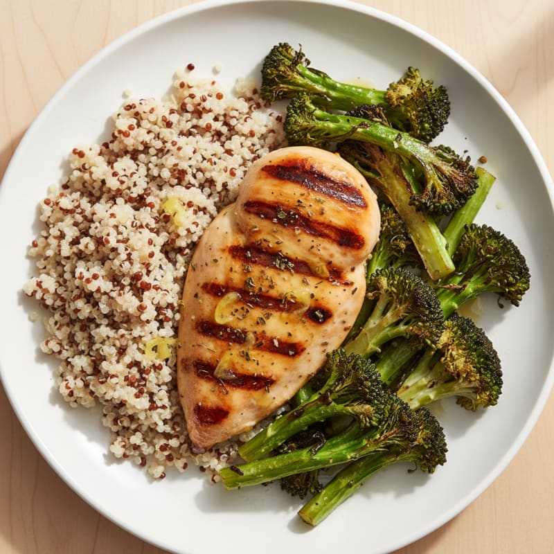 Grilled Chicken Breast with Roasted Broccoli and Quinoa