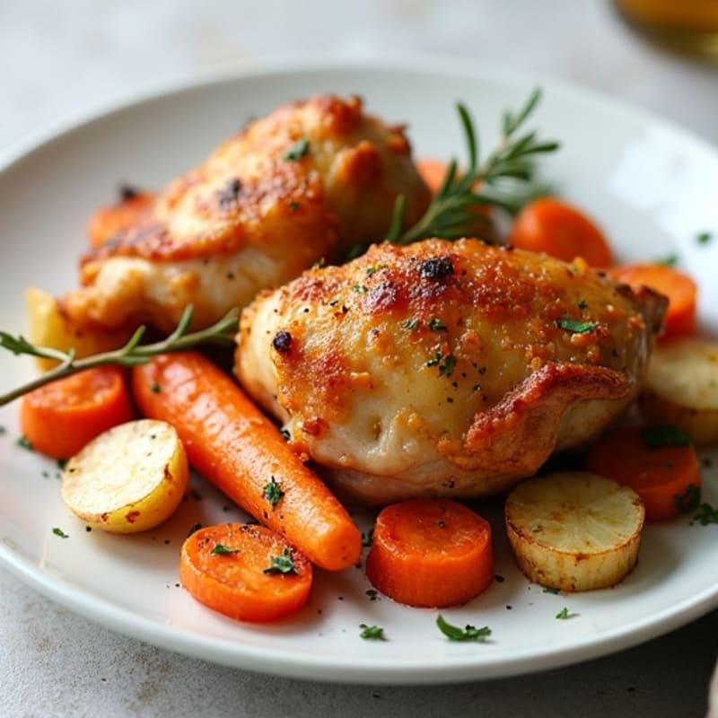 Crispy Baked Chicken Thighs with Roasted Root Vegetables