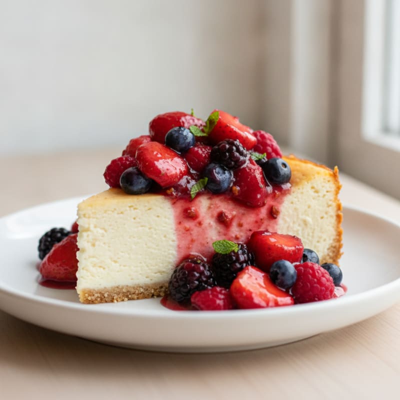 Greek Yogurt Protein Cheesecake with Mixed Berries