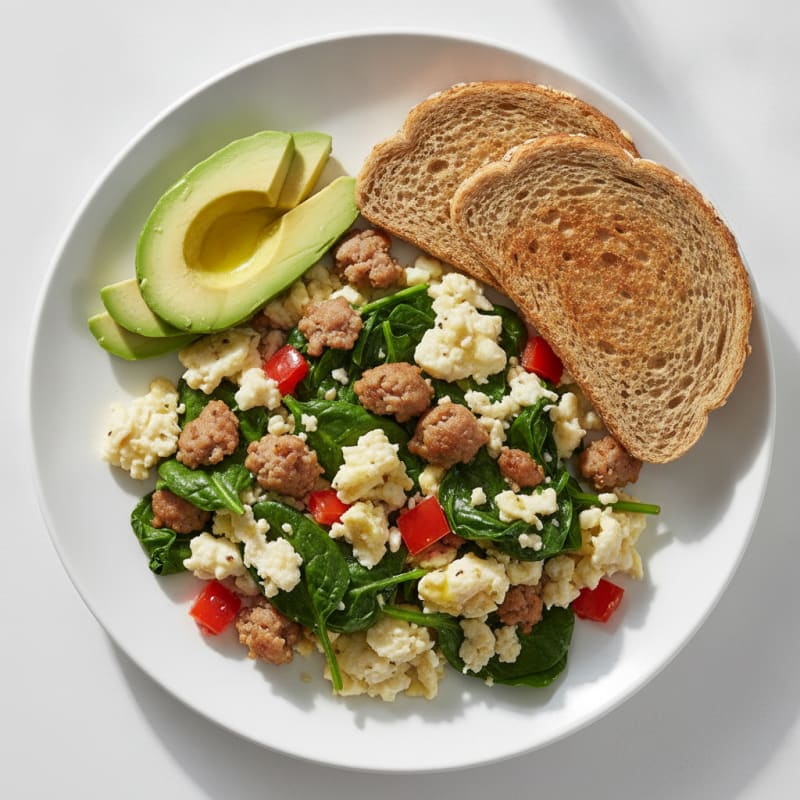 Egg White and Turkey Sausage Scramble with Spinach