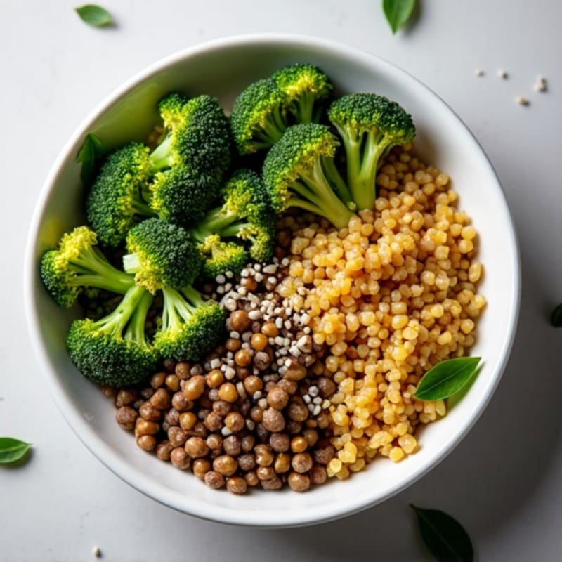 Lentil and Quinoa Power Bowl with Roasted Broccoli