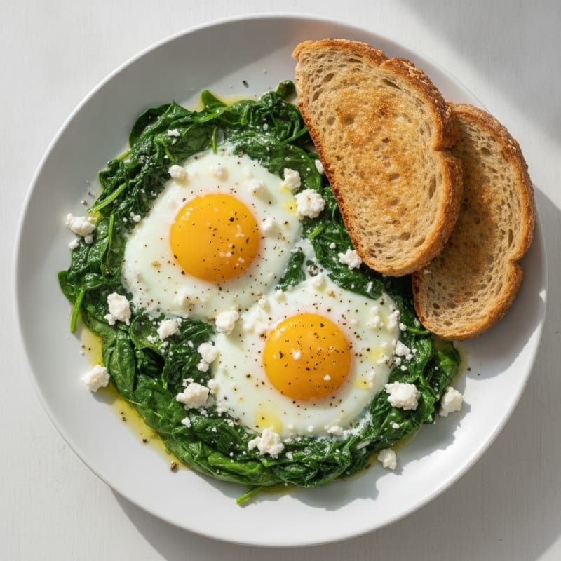 Baked Eggs with Sautéed Spinach