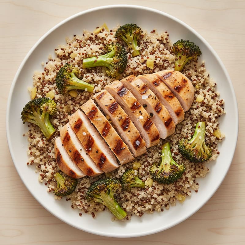 Grilled Chicken Breast with Roasted Broccoli and Quinoa
