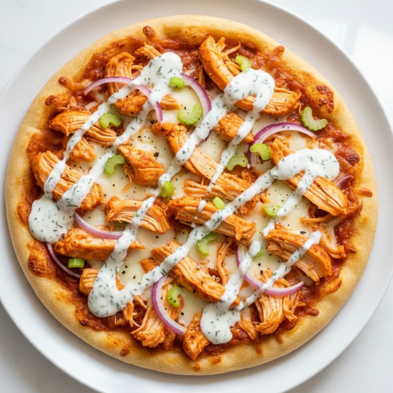 Buffalo Chicken Pizza with Ranch Drizzle