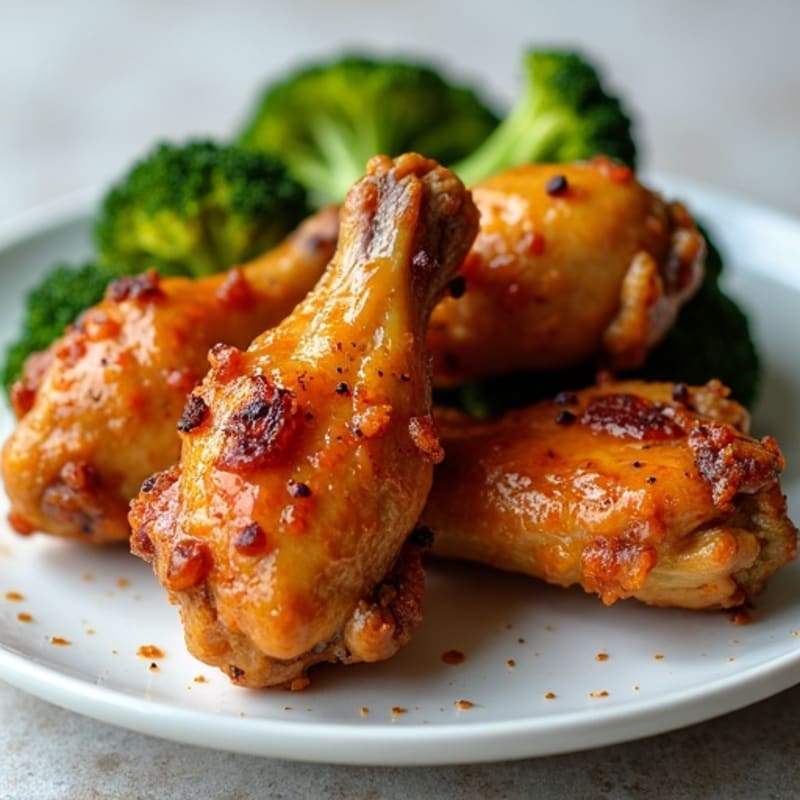 Crispy Honey Garlic Roasted Chicken Wings with Roasted Broccoli