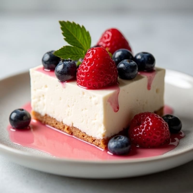 Silky Greek Yogurt Protein Cheesecake with Fresh Berries
