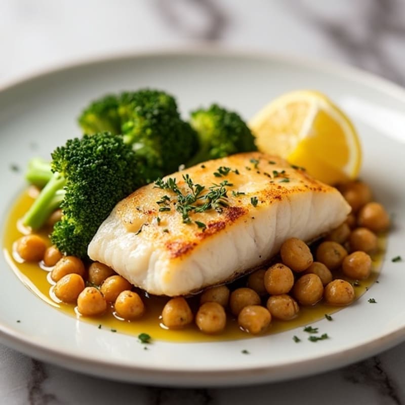 Seared Cod with Roasted Broccoli and Chickpeas