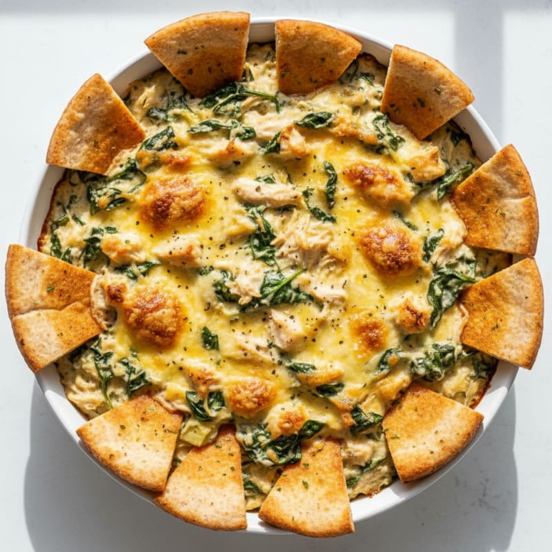 Baked Spinach Artichoke Dip with Toasted Pita