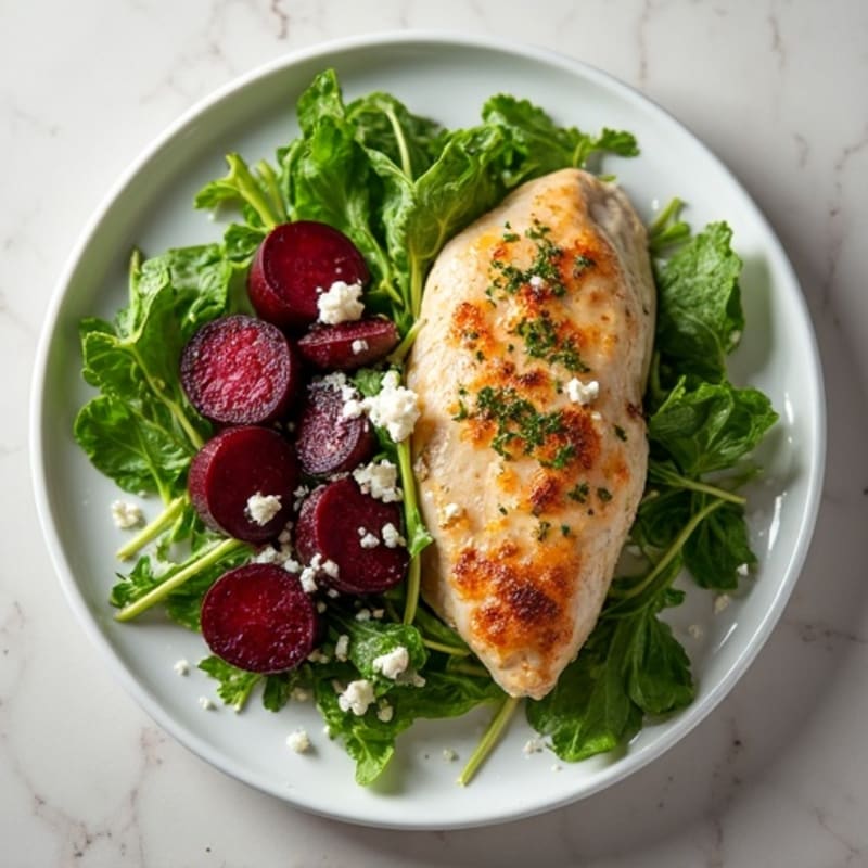 Tender Roasted Beets with Lemon-Herb Chicken and Fresh Greens