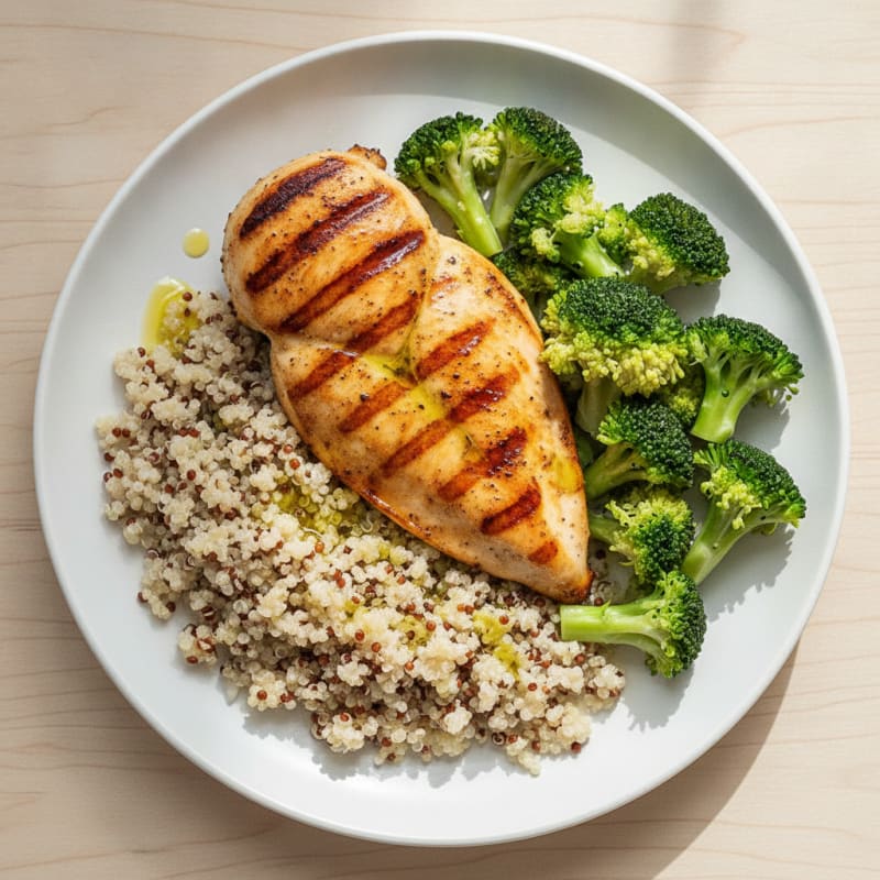 Grilled Chicken Breast with Quinoa and Steamed Broccoli