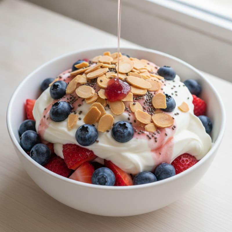 Greek Yogurt Protein Parfait with Mixed Berries and Almonds