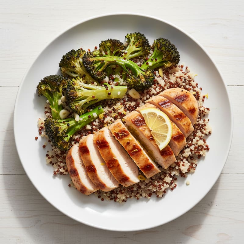 Grilled Chicken Breast with Quinoa and Roasted Broccoli
