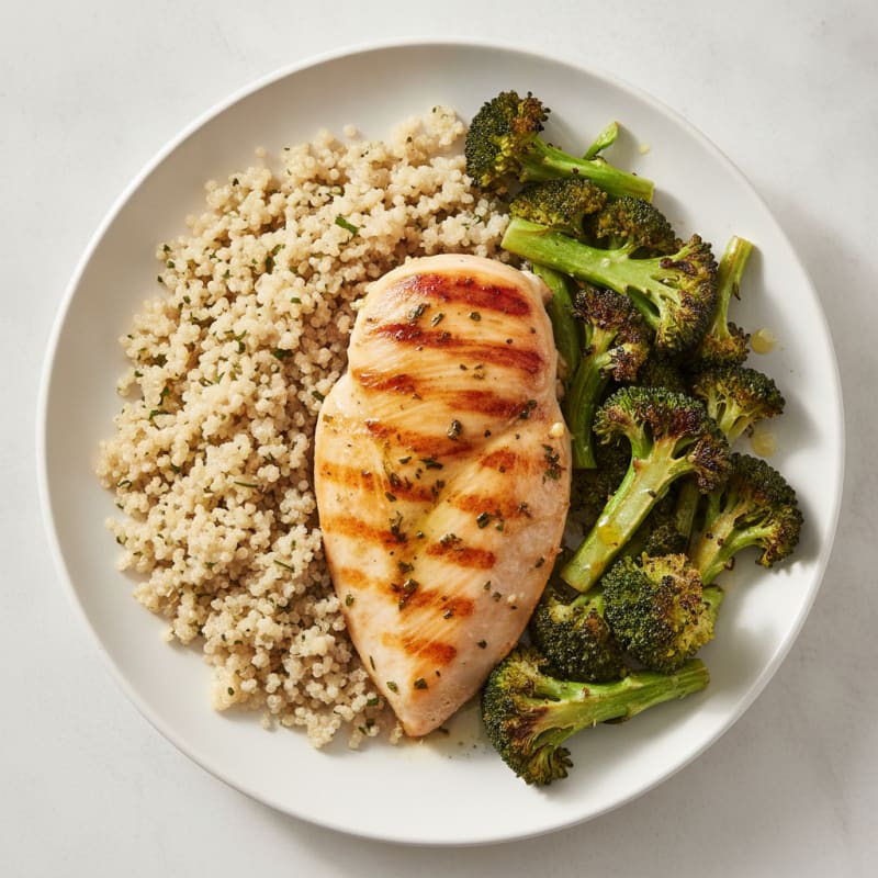 Grilled Chicken Breast with Quinoa and Roasted Broccoli