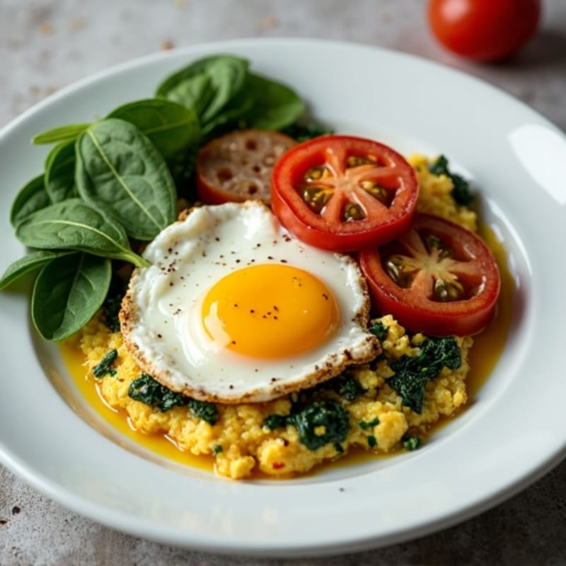 Egg White Spinach Scramble with Grilled Turkey Sausage