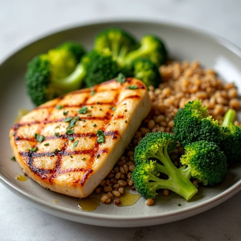 Grilled Chicken Breast with Quinoa and Roasted Broccoli