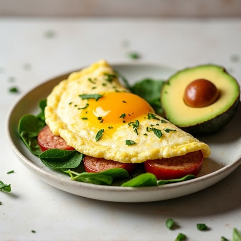 Egg White Spinach Omelette with Turkey Sausage