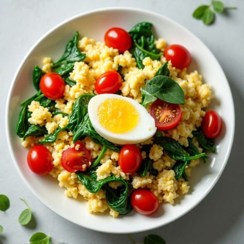 Cottage Cheese Scramble with Spinach and Cherry Tomatoes