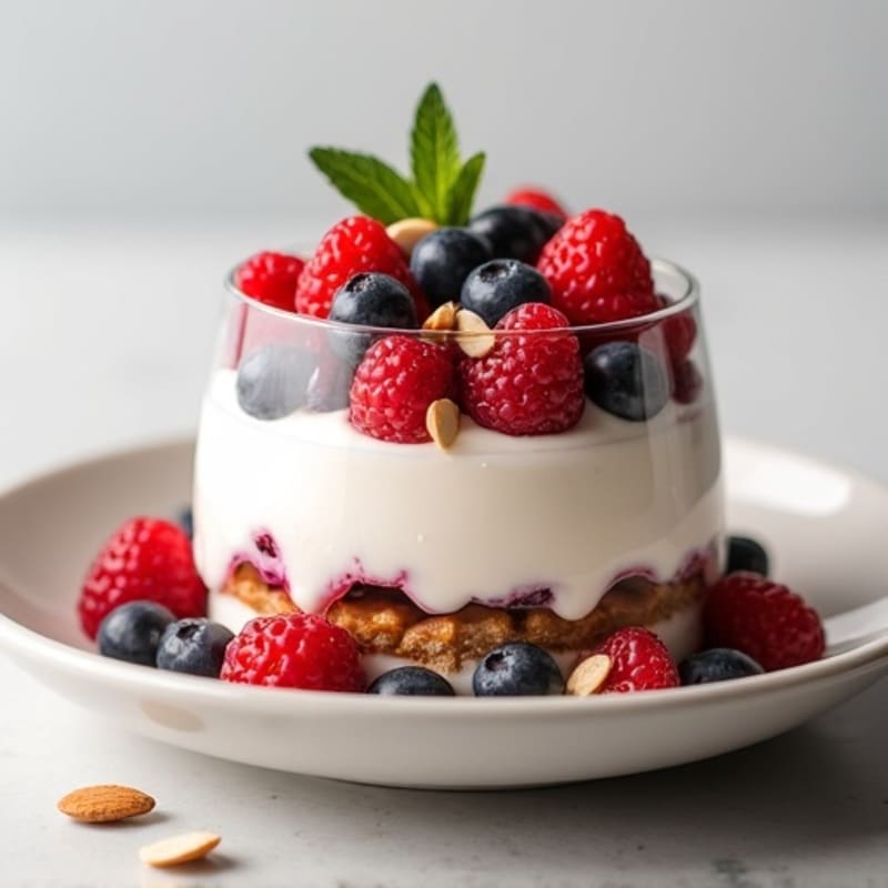 Greek Yogurt Protein Parfait with Mixed Berries and Almonds