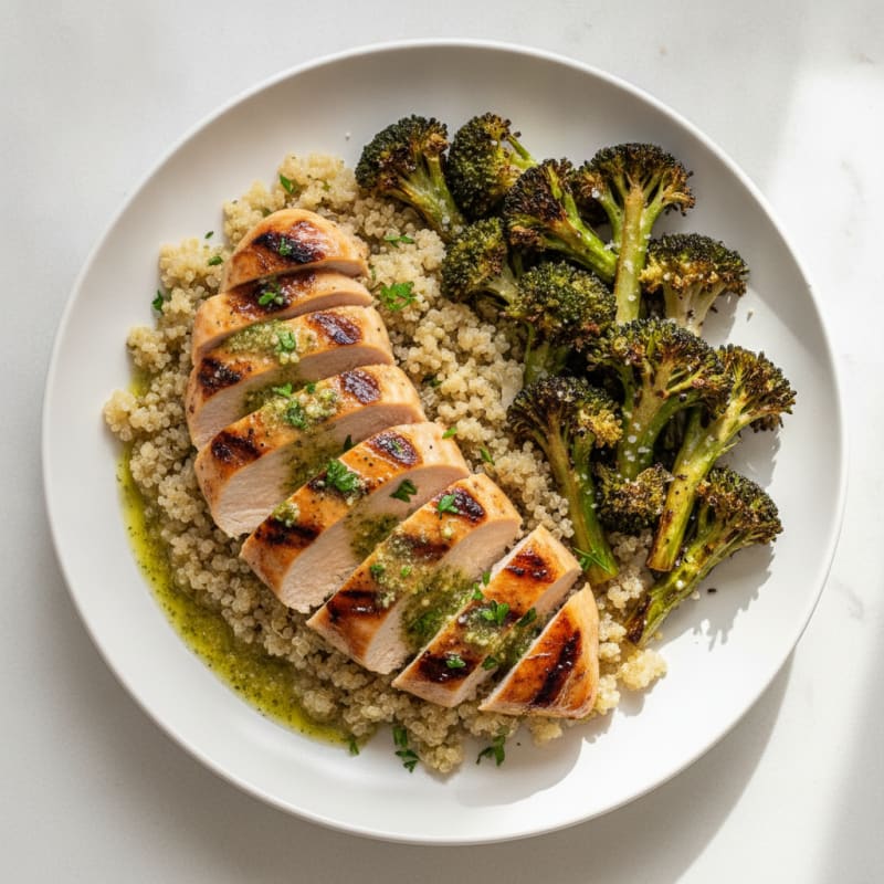Grilled Chicken Breast with Quinoa and Roasted Broccoli