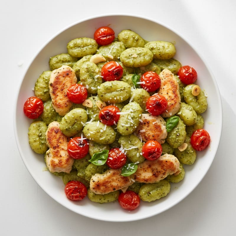 Creamy Pesto Gnocchi with Roasted Tomatoes