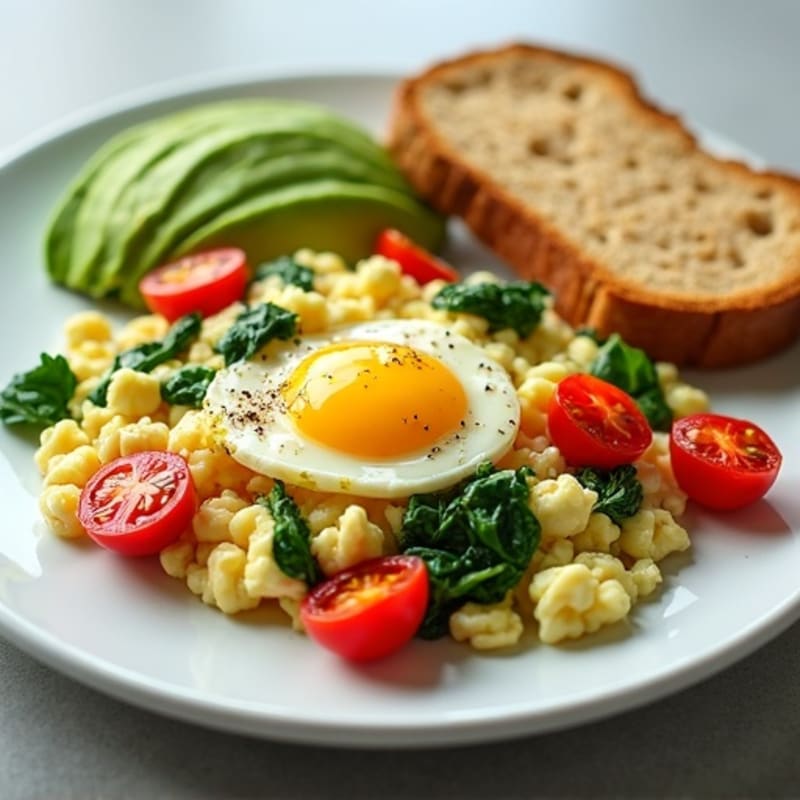 Cottage Cheese Scramble with Spinach and Cherry Tomatoes