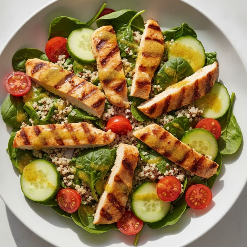 Grilled Chicken and Quinoa Salad with Fresh Spinach and Lemon Vinaigrette