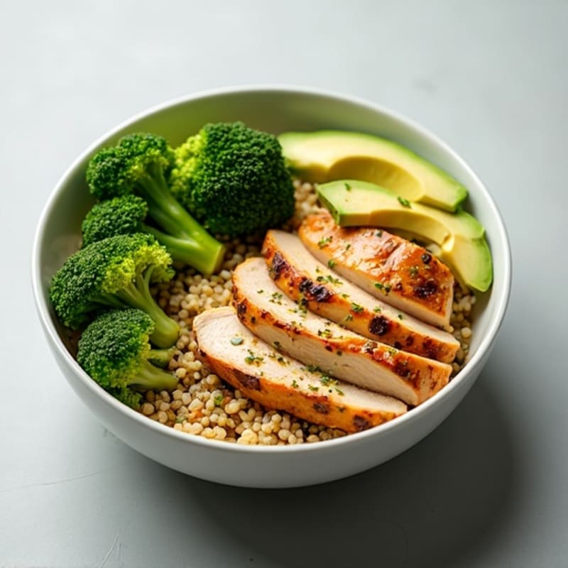 Grilled Chicken and Quinoa Power Bowl with Roasted Broccoli