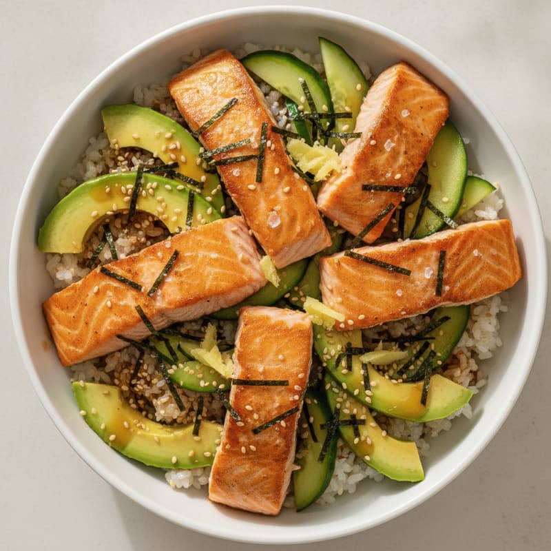 Sushi Rice Bowl with Salmon and Avocado