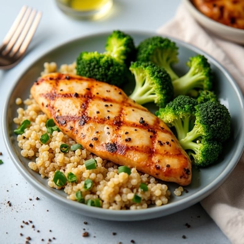 Grilled Chicken Breast with Quinoa and Roasted Broccoli